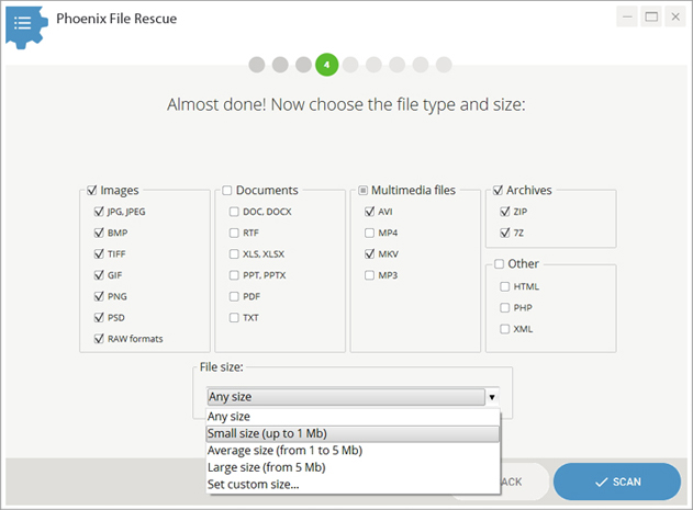 Select  additional scanning options