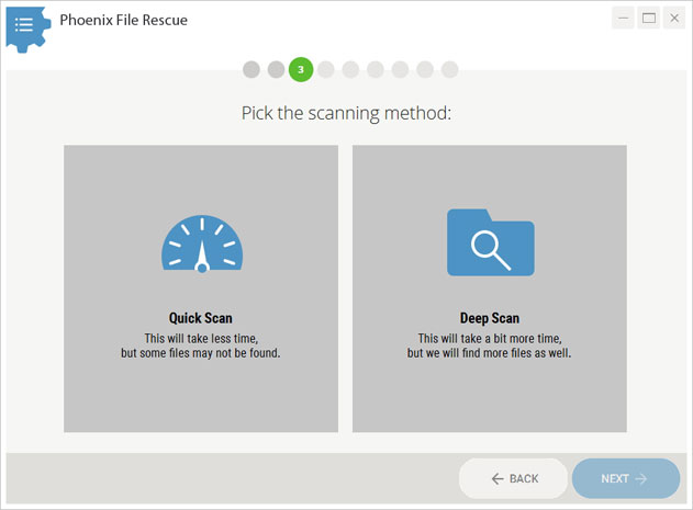 Select the scanning options